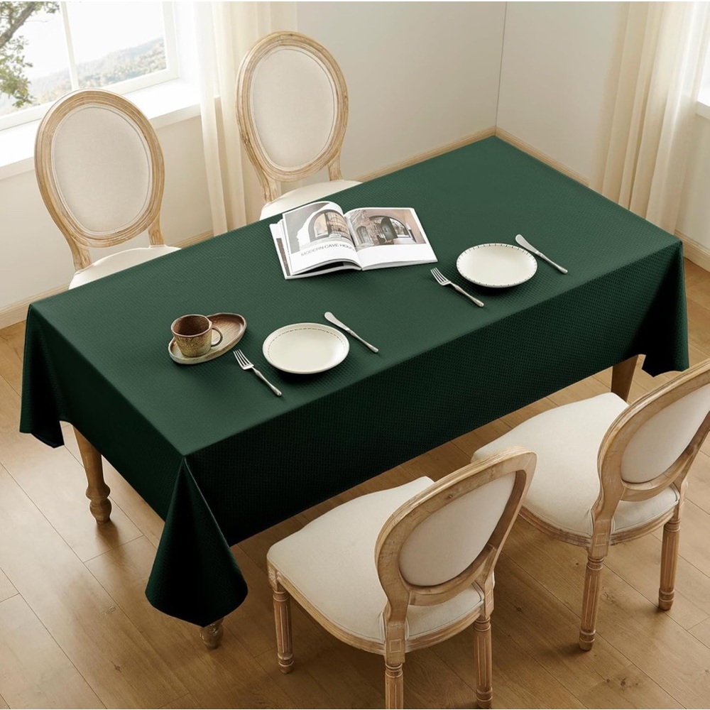 Rectangle Tablecloth Weaved Textured 52 x 70 Inch, Hunter Green